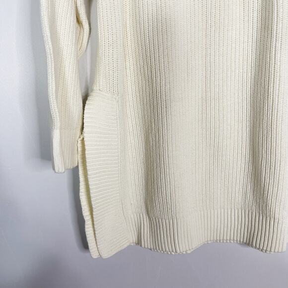 Kate Spade XS Cream Cotton Cashmere Turtleneck Tunic Sweater Side Split Hem FLAW - Picture 3 of 8
